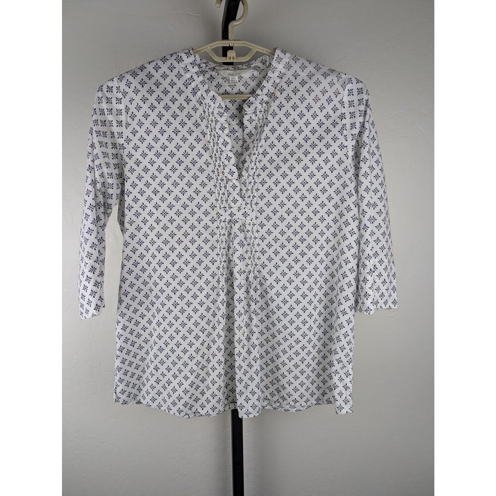 Land 'n Sea XL cotton lightweight pleated front pullover top white blue gray